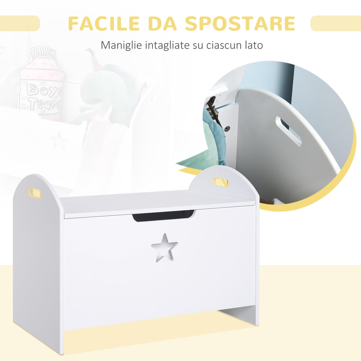 Baule Contenitore Panca Portagiochi in Legno Bianco