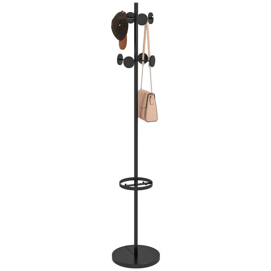 Appendiabiti da Terra con Portaombrelli e 8 Ganci a Disco in Metallo 34 x 177cm, Nero