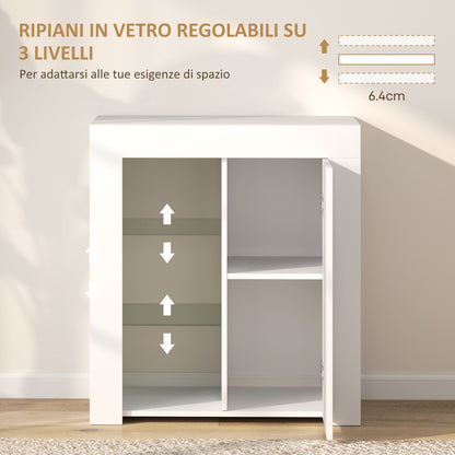 Mobile Contenitore a LED con 3 Ripiani Aperti e Armadietto a 2 Livelli, in Legno e Vetro, 75x40.1x83 cm, Bianco