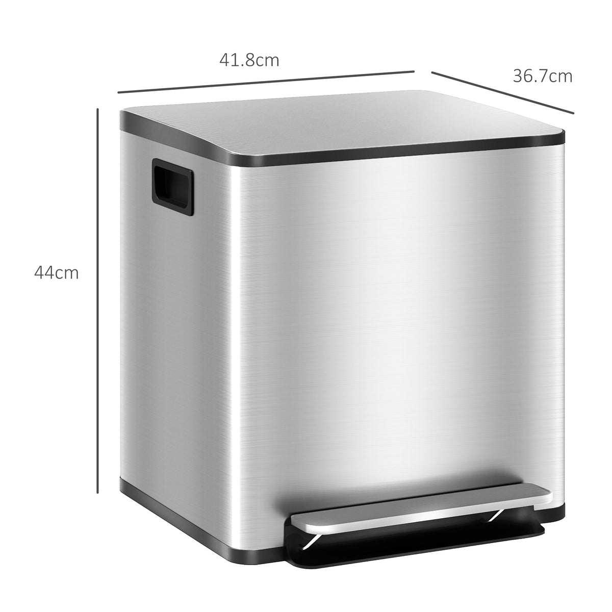 Bidone Immondizia a 2 Sezioni da 15L a Pedale con Coperchio Silenzioso, in Acciaio Inox e PP, 41.8x36.7x44 cm