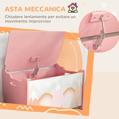 Baule Portagiochi per Bambini con Coperchio e Cerniera di Sicurezza in MDF, 60x37x39cm, Rosa