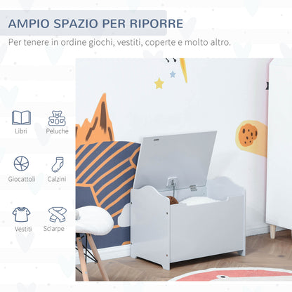 Cassapanca Portagiochi in Legno, Panca Contenitore per Cameretta Coperchio con Pistone Pneumatico, 60x40x48cm, Grigio