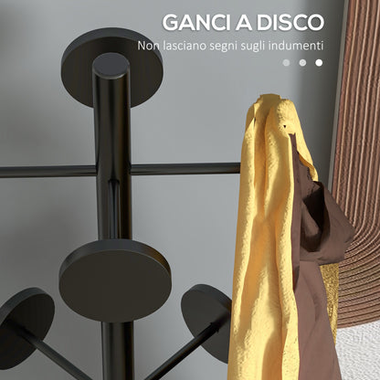 Appendiabiti da Terra con Portaombrelli e 8 Ganci a Disco in Metallo 34 x 177cm, Nero