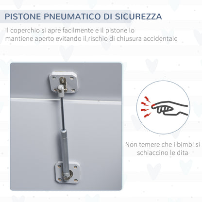 Cassapanca Portagiochi in Legno, Panca Contenitore per Cameretta Coperchio con Pistone Pneumatico, 60x40x48cm, Grigio