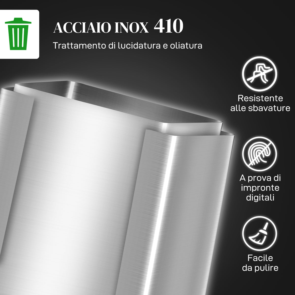 Bidone Immondizia a 2 Sezioni da 15L a Pedale con Coperchio Silenzioso, in Acciaio Inox e PP, 41.8x36.7x44 cm