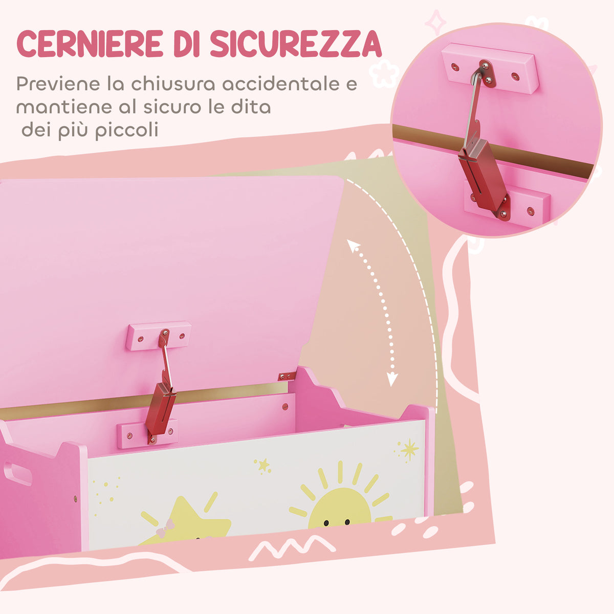 Baule Portagiochi con Coperchio per Bambini per Giocattoli e Vestiti, 60x37x39 cm, Rosa