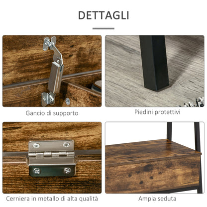 Mobile Scarpiera in Stile Industriale con Vano, Panca Scarpiera Vintage Salvaspazio in Legno e Metallo, Marrone Rustico, 90x37x60cm