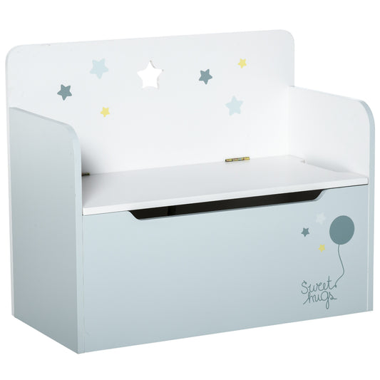 Panca Contenitore con Schienale in Legno per Bambini da 3-6 Anni, 60x30x50 cm, Azzurro
