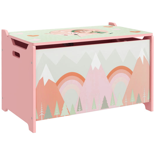Baule Portagiochi per Bambini con Coperchio e Cerniera di Sicurezza in MDF, 60x37x39cm, Rosa