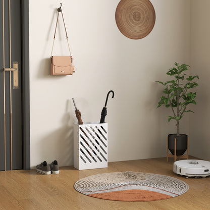 Portaombrelli di Design con Vaschetta Raccogli Gocce e 4 Ganci in Metallo, 28x14x41 cm, Bianco