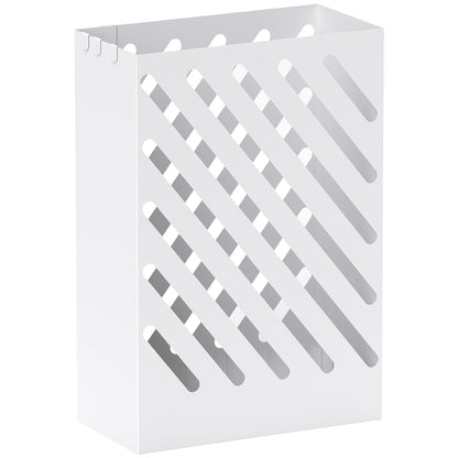 Portaombrelli di Design con Vaschetta Raccogli Gocce e 4 Ganci in Metallo, 28x14x41 cm, Bianco