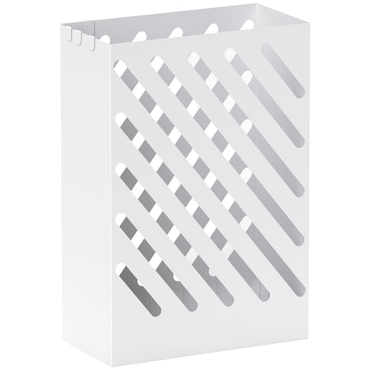Portaombrelli di Design con Vaschetta Raccogli Gocce e 4 Ganci in Metallo, 28x14x41 cm, Bianco
