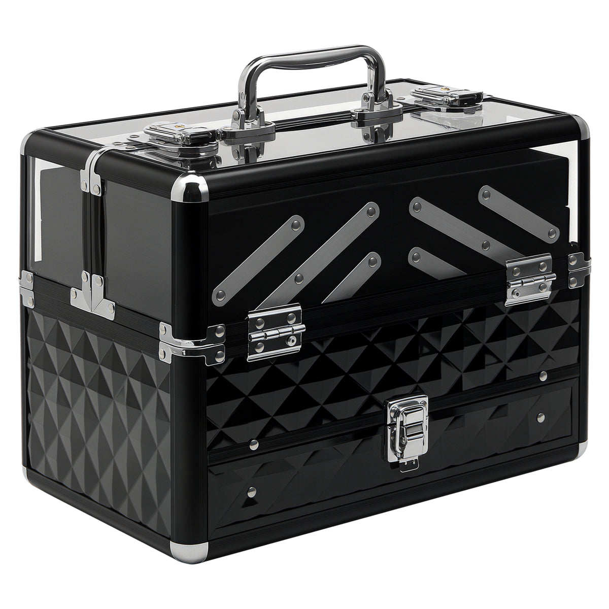 Valigetta Porta Trucchi Professionale da Viaggio, Valigetta Trucchi con Vassoi Estraibili e Serratura, per Makeup Beauty Case Donna Viaggio, 30x18.5x22 cm, Nero
