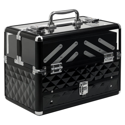 Valigetta Porta Trucchi Professionale da Viaggio, Valigetta Trucchi con Vassoi Estraibili e Serratura, per Makeup Beauty Case Donna Viaggio, 30x18.5x22 cm, Nero