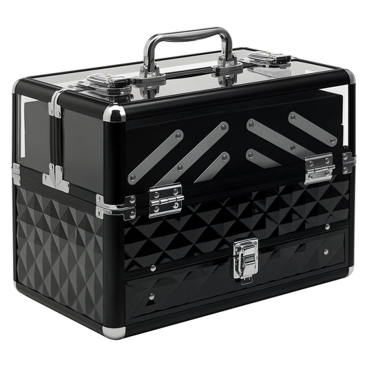 Valigetta Porta Trucchi Professionale da Viaggio, Valigetta Trucchi con Vassoi Estraibili e Serratura, per Makeup Beauty Case Donna Viaggio, 30x18.5x22 cm, Nero