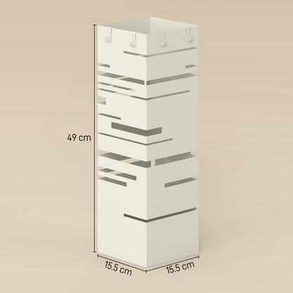 Portaombrelli Quadrato in Metallo con Vassoio Antigoccia Rimovibile e 4 Ganci, 15.5x15.5x49 cm, Beige