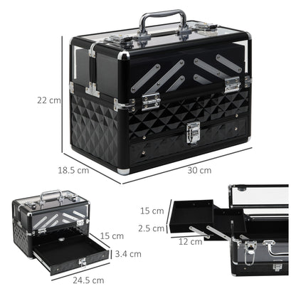 Valigetta Porta Trucchi Professionale da Viaggio, Valigetta Trucchi con Vassoi Estraibili e Serratura, per Makeup Beauty Case Donna Viaggio, 30x18.5x22 cm, Nero