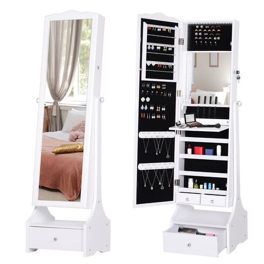 LED Portagioie Armadio per Gioielli con Specchio con Base a Cassettiera cassetto Organizzatore Gioielli e Accessori 45x36x150 cm