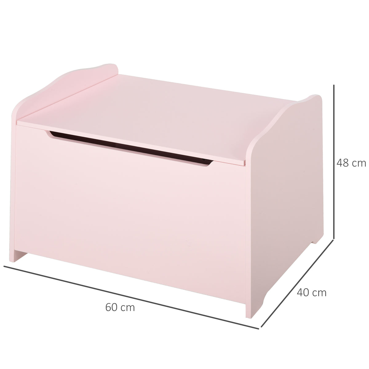 Cassapanca Portagiochi in Legno, Panca Contenitore per Cameretta Coperchio con Pistone Pneumatico, 60x40x48cm, Rosa