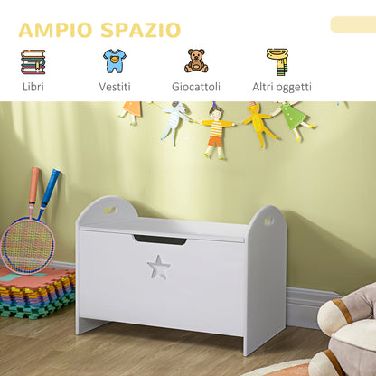 Baule Contenitore Panca Portagiochi in Legno Bianco