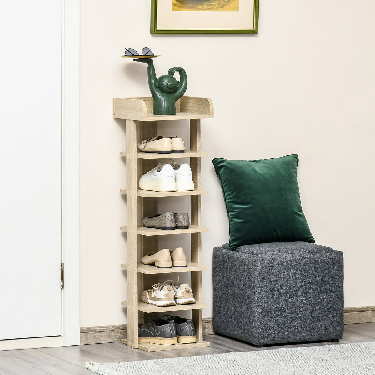 Mobile Scarpiera in Legno 6 Scarpe con Ripiano Porta Oggetti 32x30x104cm