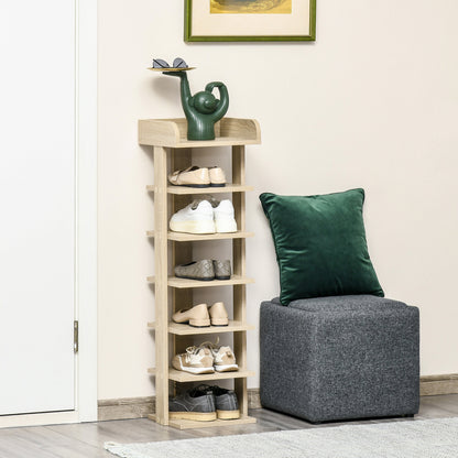 Mobile Scarpiera in Legno 6 Scarpe con Ripiano Porta Oggetti 32x30x104cm