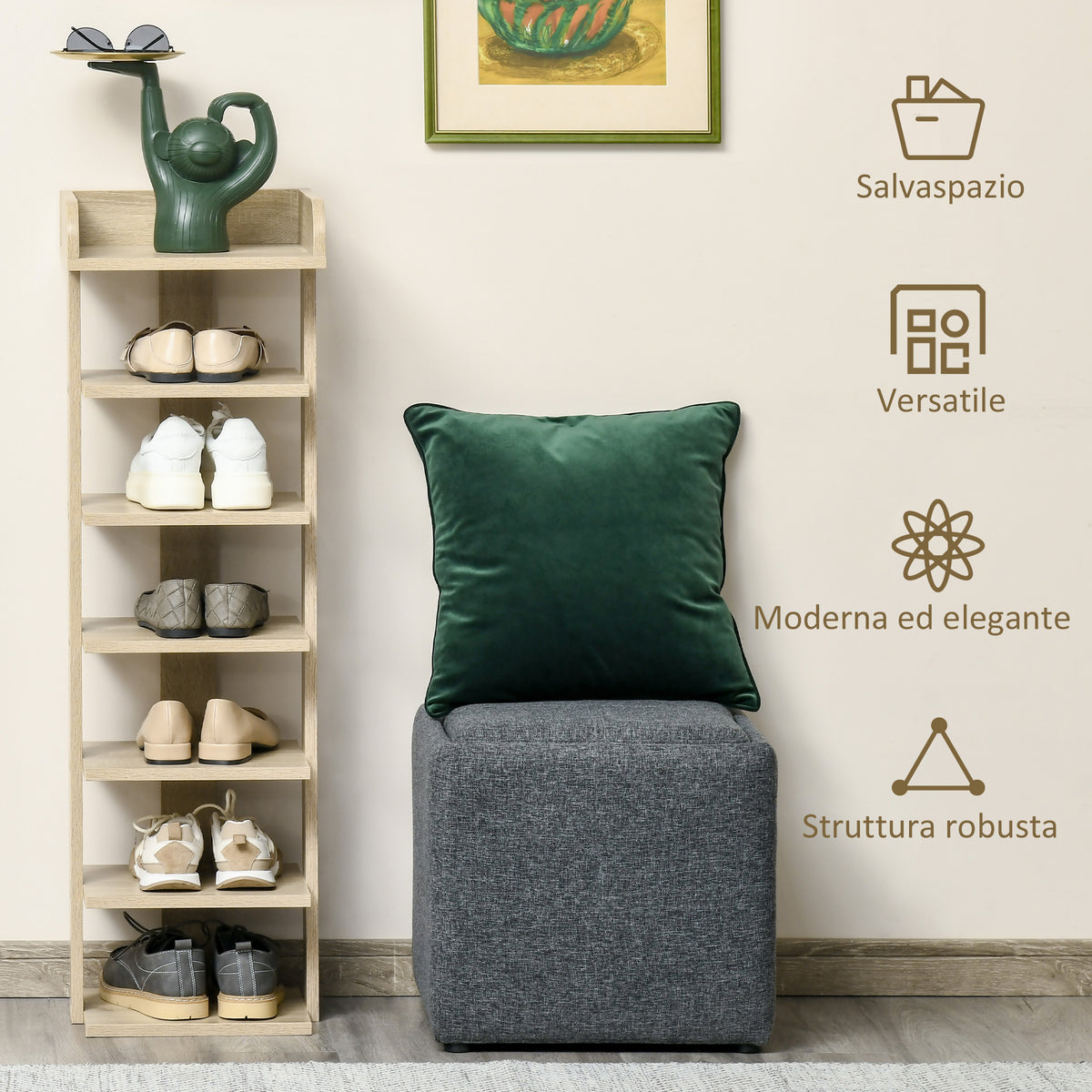 Mobile Scarpiera in Legno 6 Scarpe con Ripiano Porta Oggetti 32x30x104cm