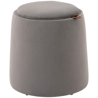 Pouf Contenitore in Velluto 2 in 1 Convertibile in Tavolino da Caffè, 44x47.5cm, Grigio