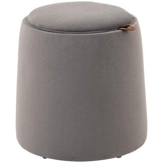 Pouf Contenitore in Velluto 2 in 1 Convertibile in Tavolino da Caffè, 44x47.5cm, Grigio