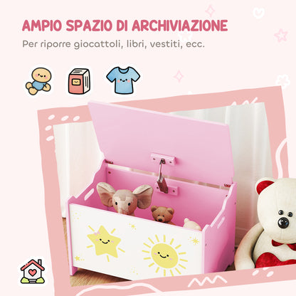 Baule Portagiochi con Coperchio per Bambini per Giocattoli e Vestiti, 60x37x39 cm, Rosa