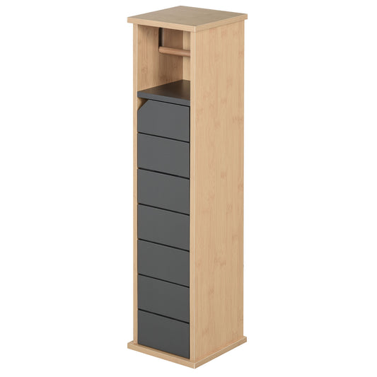Armadio da Bagno Porta Carta Igienica Organizzatore Ripiano Regolabile Color Bambù Grigio 18x18x75cm