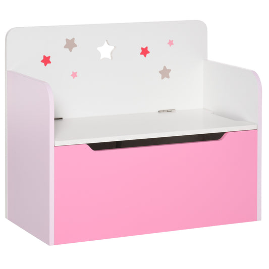 Panca Contenitore con Schienale in Legno per Bambini da 3-6 Anni, 60x30x50 cm, Rosa