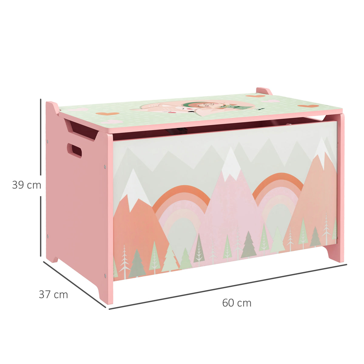 Baule Portagiochi per Bambini con Coperchio e Cerniera di Sicurezza in MDF, 60x37x39cm, Rosa