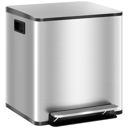 Bidone Immondizia a 2 Sezioni da 15L a Pedale con Coperchio Silenzioso, in Acciaio Inox e PP, 41.8x36.7x44 cm