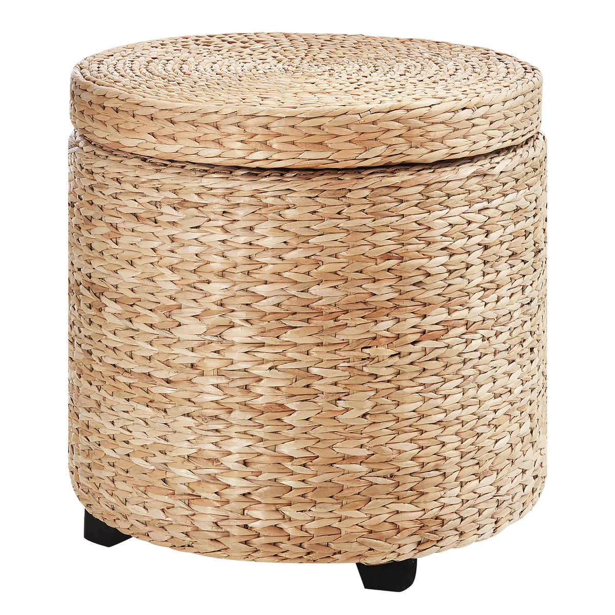 Pouf Contenitore Rotondo Stile Boho con Rivestimento Naturale, Tavolino da Salotto 43x43cm, Kaki
