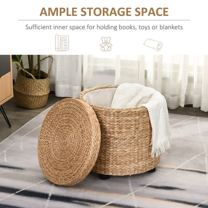 Pouf Contenitore Rotondo Stile Boho con Rivestimento Naturale, Tavolino da Salotto 43x43cm, Kaki