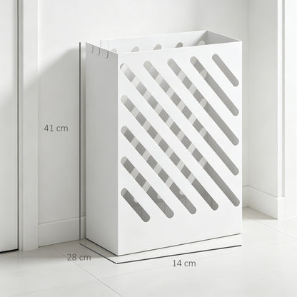 Portaombrelli di Design con Vaschetta Raccogli Gocce e 4 Ganci in Metallo, 28x14x41 cm, Bianco