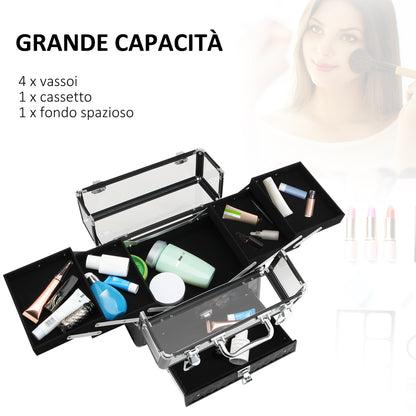 Valigetta Porta Trucchi Professionale da Viaggio, Valigetta Trucchi con Vassoi Estraibili e Serratura, per Makeup Beauty Case Donna Viaggio, 30x18.5x22 cm, Nero