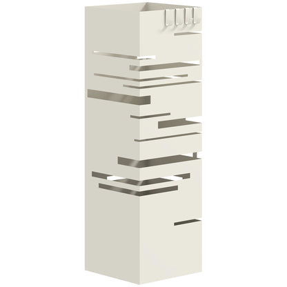 Portaombrelli Quadrato in Metallo con Vassoio Antigoccia Rimovibile e 4 Ganci, 15.5x15.5x49 cm, Beige