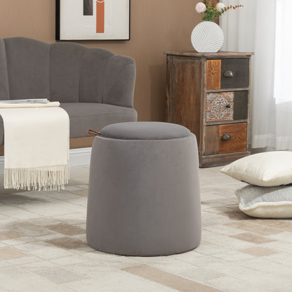 Pouf Contenitore in Velluto 2 in 1 Convertibile in Tavolino da Caffè, 44x47.5cm, Grigio