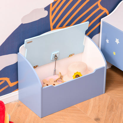 Panca Contenitore Portagiochi 2 in 1 in Legno, Cassapanca con Schienale per Bambini da 3-6 Anni, 60x30x50 cm, Blu