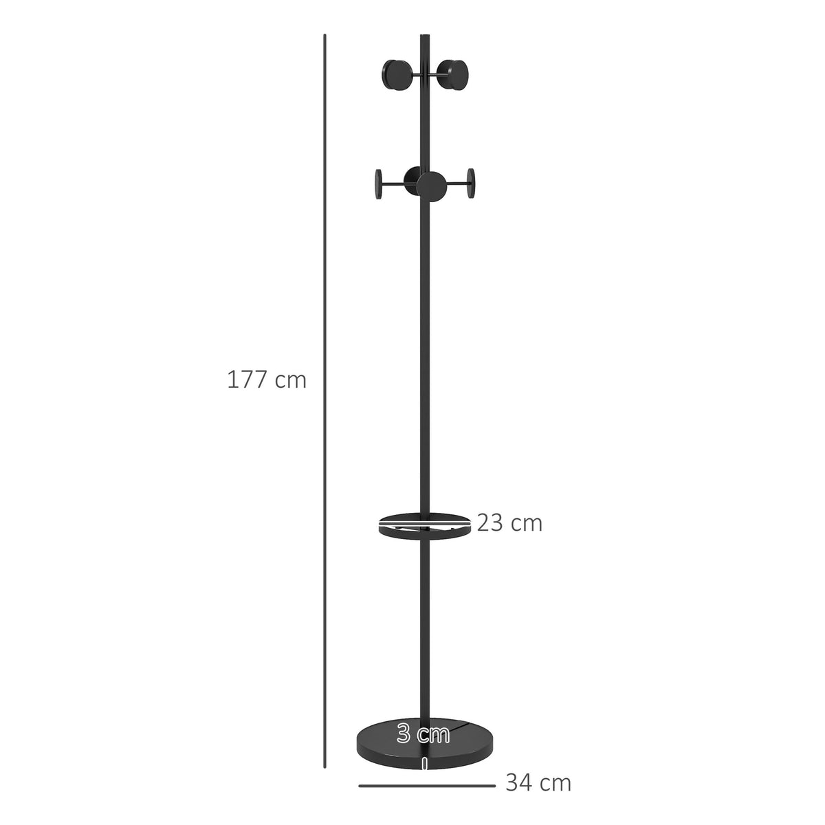 Appendiabiti da Terra con Portaombrelli e 8 Ganci a Disco in Metallo 34 x 177cm, Nero