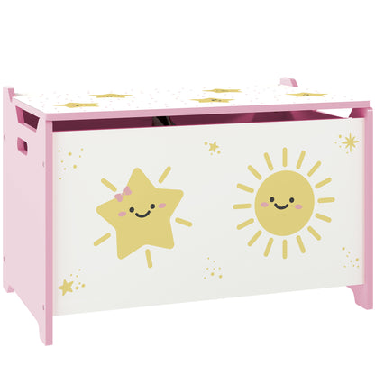 Baule Portagiochi con Coperchio per Bambini per Giocattoli e Vestiti, 60x37x39 cm, Rosa
