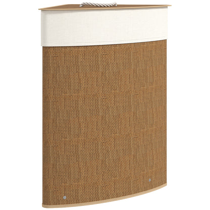 Cesto Portabiancheria Angolare in Bambù da 55L con Sacco Estraibile e Coperchio Removibile, 35x35x60 cm, Marrone