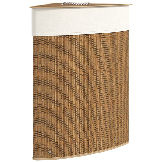 Cesto Portabiancheria Angolare in Bambù da 55L con Sacco Estraibile e Coperchio Removibile, 35x35x60 cm, Marrone