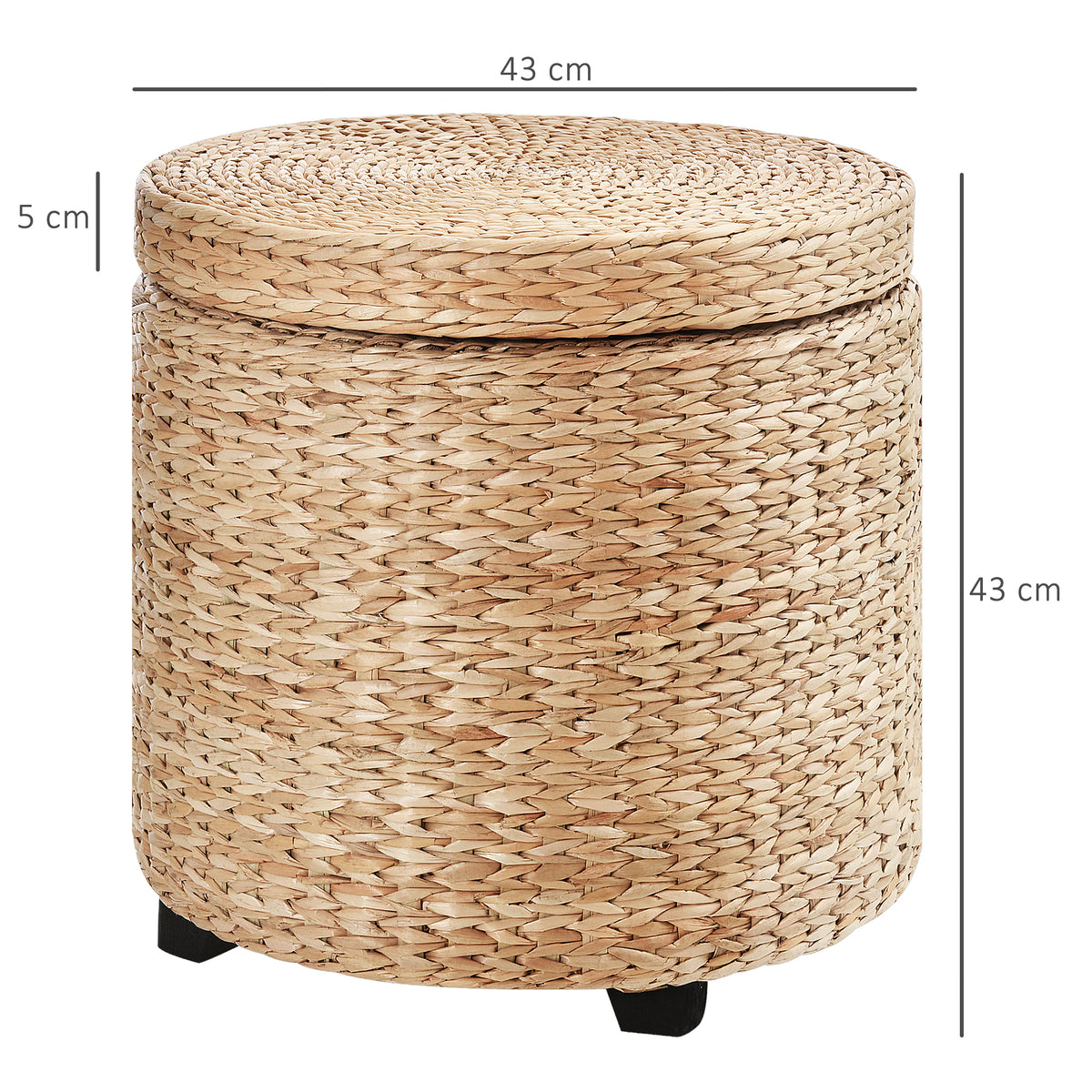 Pouf Contenitore Rotondo Stile Boho con Rivestimento Naturale, Tavolino da Salotto 43x43cm, Kaki