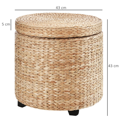 Pouf Contenitore Rotondo Stile Boho con Rivestimento Naturale, Tavolino da Salotto 43x43cm, Kaki