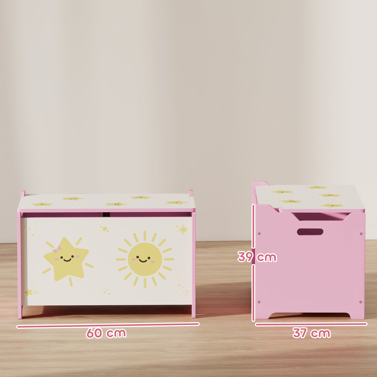 Baule Portagiochi con Coperchio per Bambini per Giocattoli e Vestiti, 60x37x39 cm, Rosa