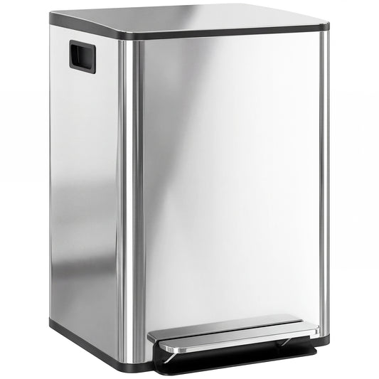 Bidone Immondizia a 2 Sezioni da 20L a Pedale con Coperchio Silenzioso, in Acciaio Inox e PP, 41.8x36.7x58 cm
