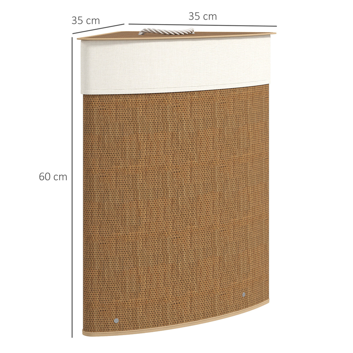 Cesto Portabiancheria Angolare in Bambù da 55L con Sacco Estraibile e Coperchio Removibile, 35x35x60 cm, Marrone